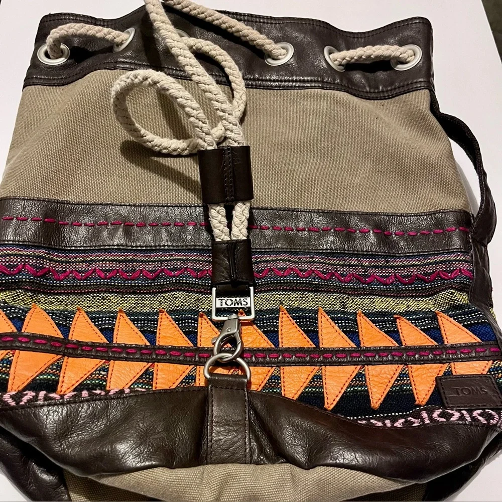Toms Brown and Orange BOHO Patterned Bucket Bag
